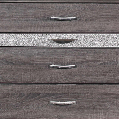 34" Gray Faux Crystal Bling Wood Six Drawer Dresser