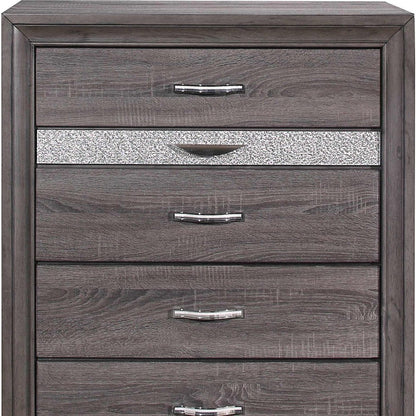 34" Gray Faux Crystal Bling Wood Six Drawer Dresser