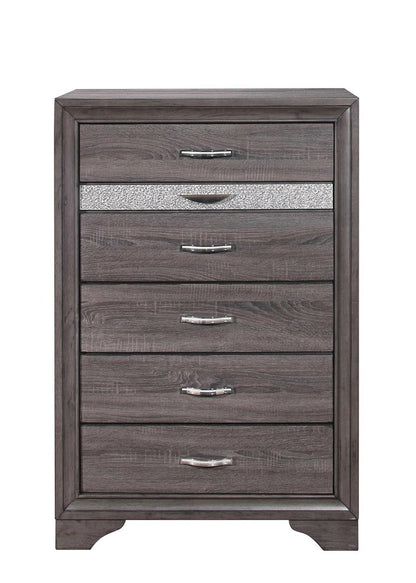 34" Gray Faux Crystal Bling Wood Six Drawer Dresser