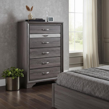 35" Grey Manufactured Wood Six Drawer Chest