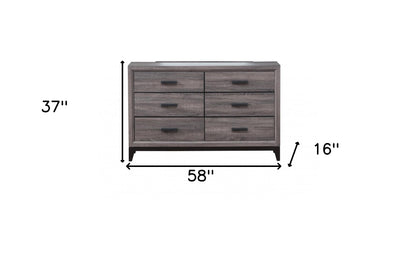 58" Gray Solid and Manufactured Wood Six Drawer Double Dresser