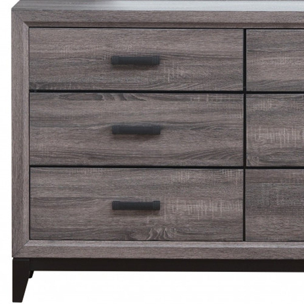 58" Gray Wood Six Drawer Double Dresser