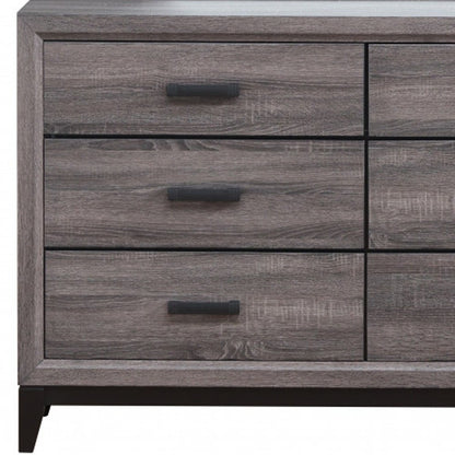 58" Gray Wood Six Drawer Double Dresser
