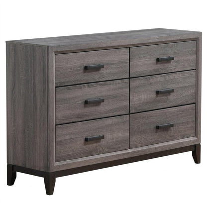 58" Gray Solid and Manufactured Wood Six Drawer Double Dresser