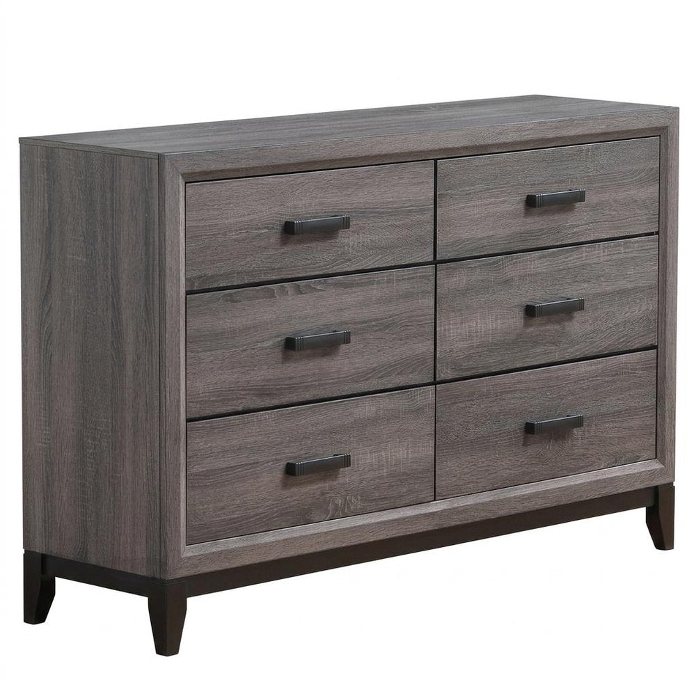 58" Gray Wood Six Drawer Double Dresser