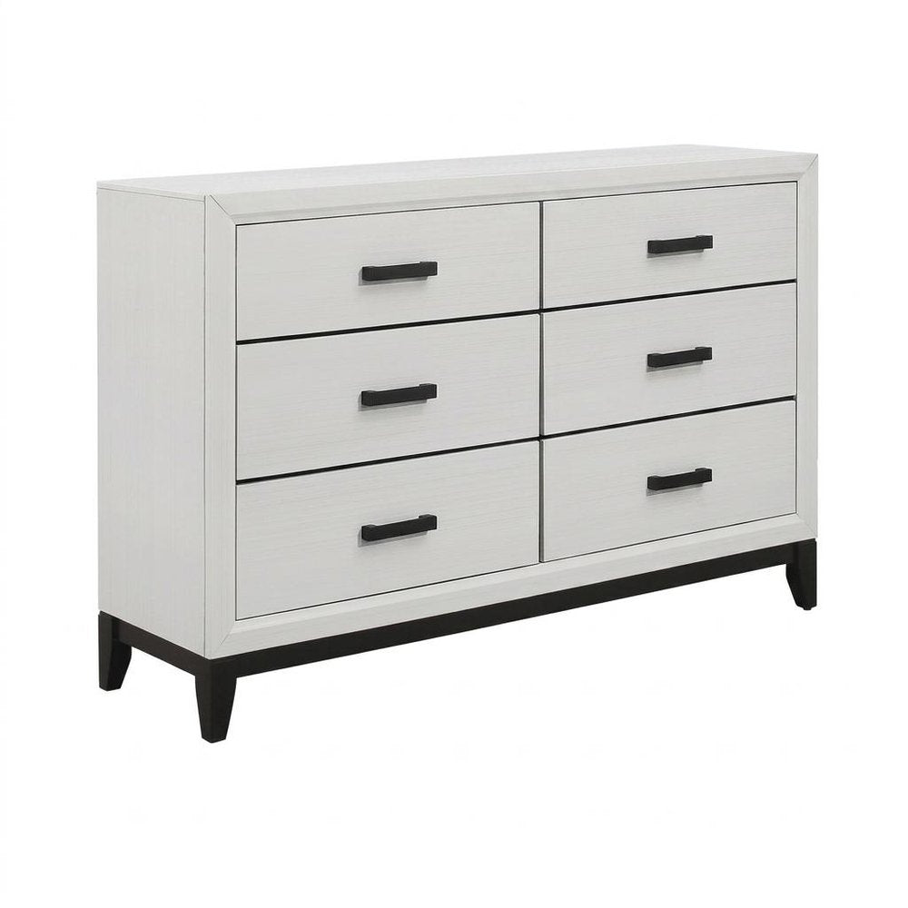 58" White Solid Wood Six Drawer Double Dresser