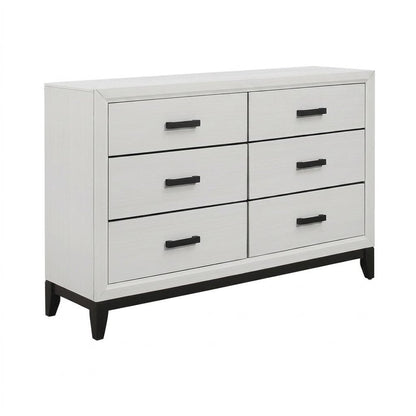 58" White Solid Wood Six Drawer Double Dresser