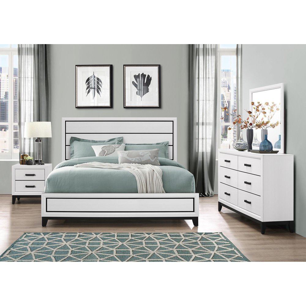 58" White Wood Six Drawer Double Dresser