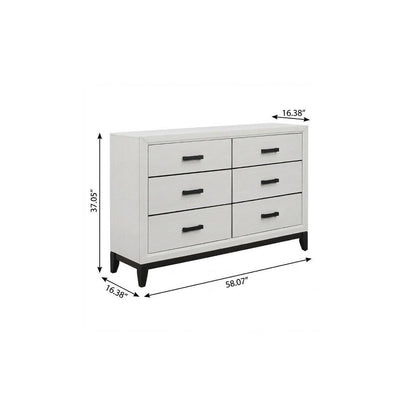 58" White Solid Wood Six Drawer Double Dresser