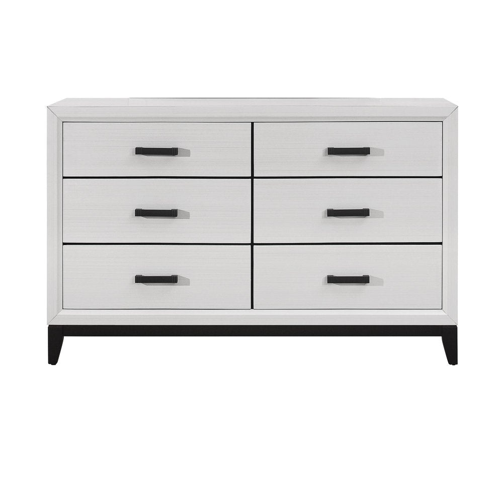 58" White Wood Six Drawer Double Dresser