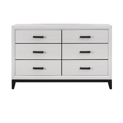 58" White Wood Six Drawer Double Dresser