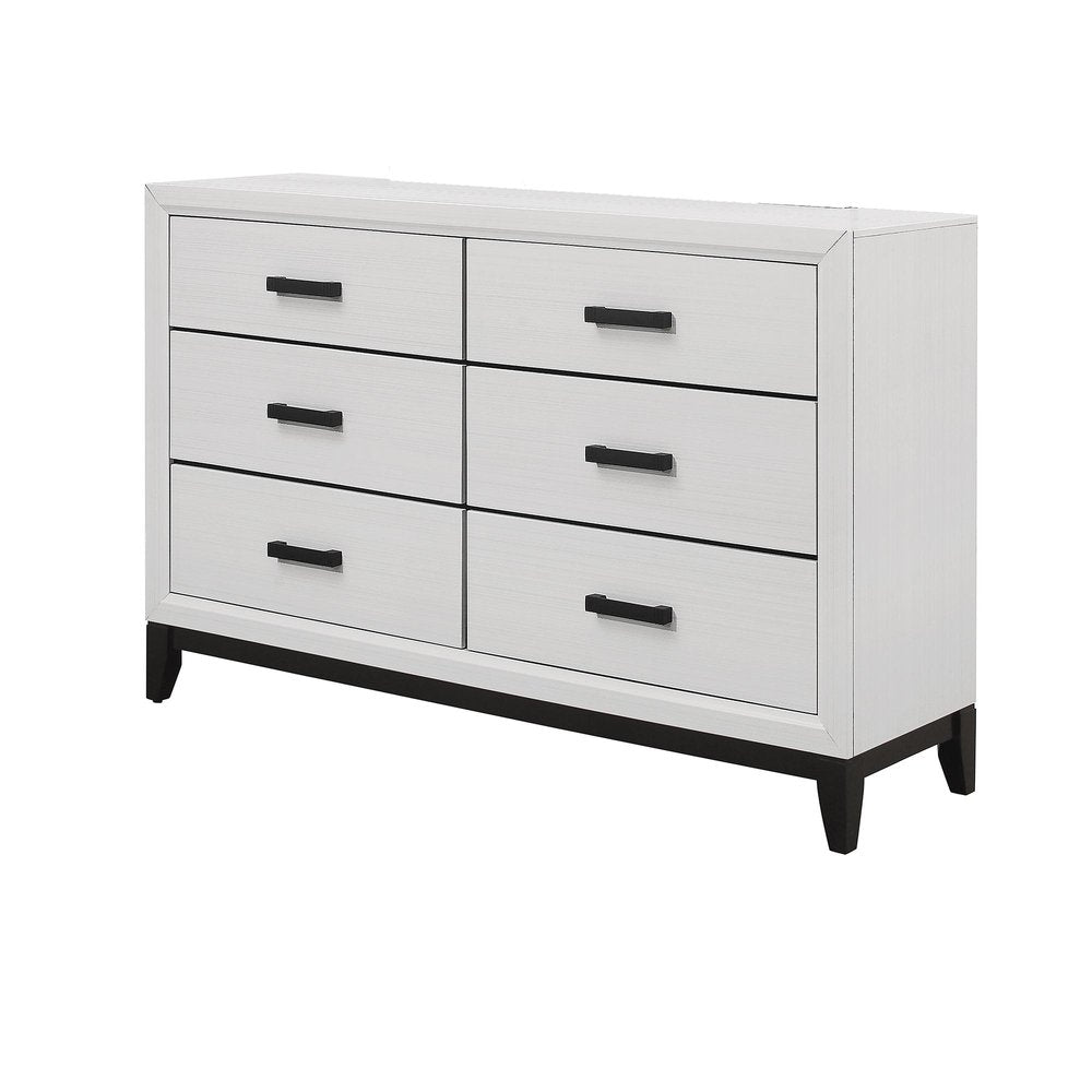 58" White Wood Six Drawer Double Dresser