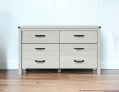 58" White Solid Wood Six Drawer Double Dresser