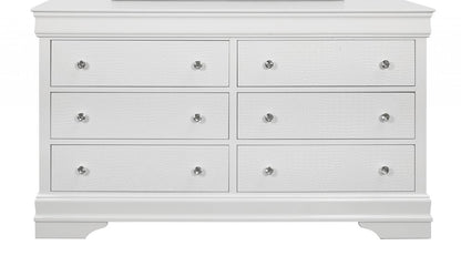 58" White Solid Wood Six Drawer Double Dresser