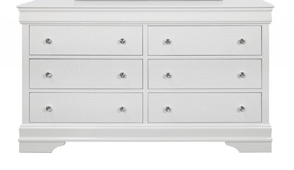 58" Metallic White Solid Wood Six Drawer Double Dresser