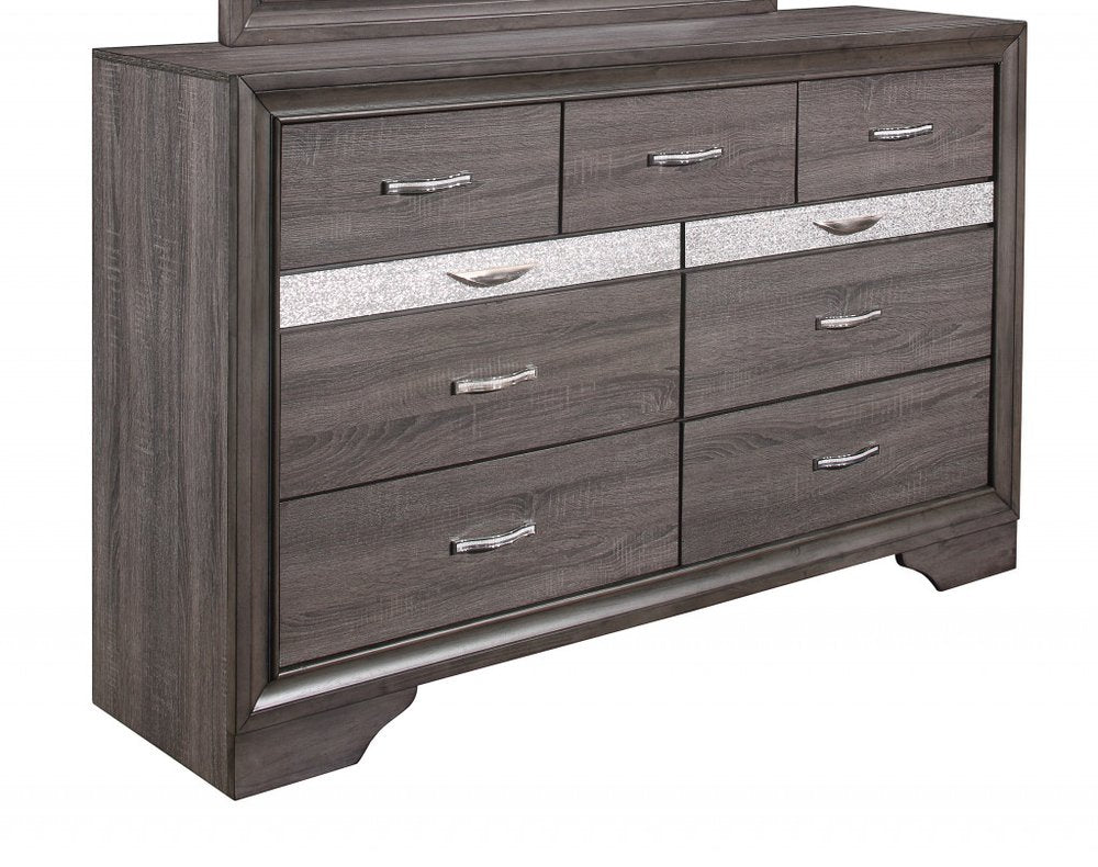 63" Gray Faux Crystal Bling Solid Wood Nine Drawer Double Dresser