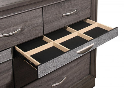 63" Gray Faux Crystal Bling Solid Wood Nine Drawer Double Dresser