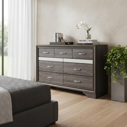 62" Grey Solid Wood Nine Drawer Double Dresser