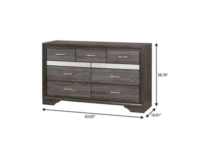 62" Grey Solid Wood Nine Drawer Double Dresser