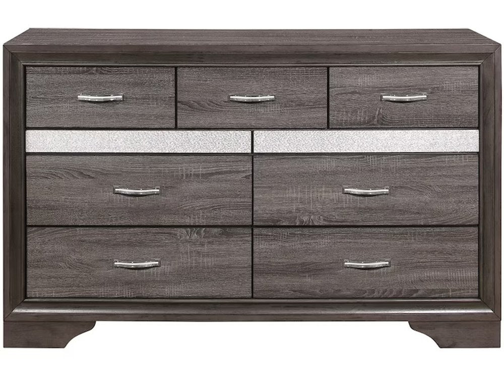 63" Gray Faux Crystal Bling Wood Nine Drawer Double Dresser