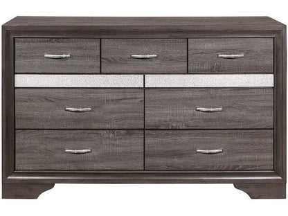 63" Gray Faux Crystal Bling Solid Wood Nine Drawer Double Dresser