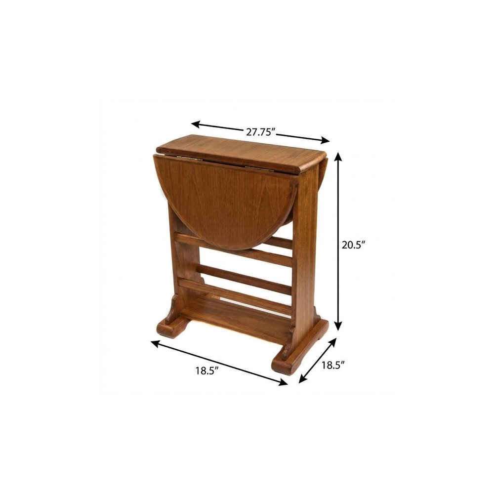 21" Brown Solid Wood Oval Drop Leaf End Table