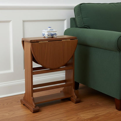 21" Brown Solid Wood Oval Drop Leaf End Table