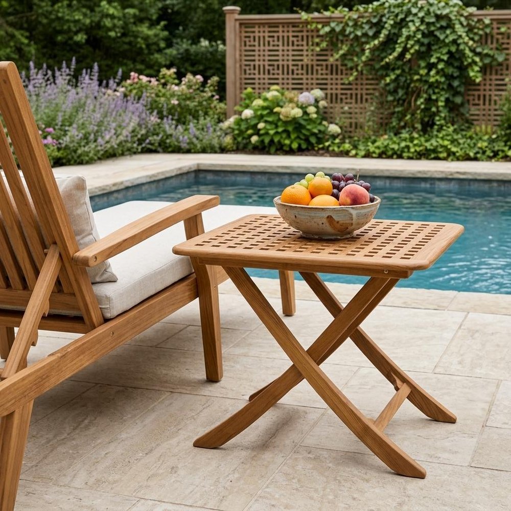 43" Brown Solid Wood Folding Outdoor Side Table