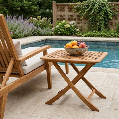 43" Brown Solid Wood Folding Outdoor Side Table