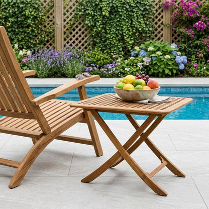43" Brown Solid Wood Folding Outdoor Side Table