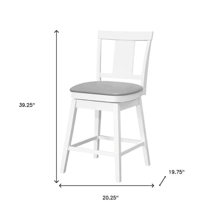 Set of Two 23" Gray And White Faux Leather And Faux Leather And Solid Wood Counter Height Swivel Bar Chairs