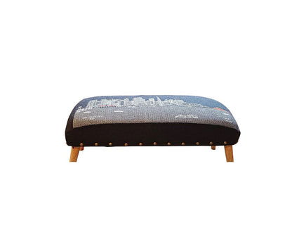 38" Gray Wool and Brown Ottoman