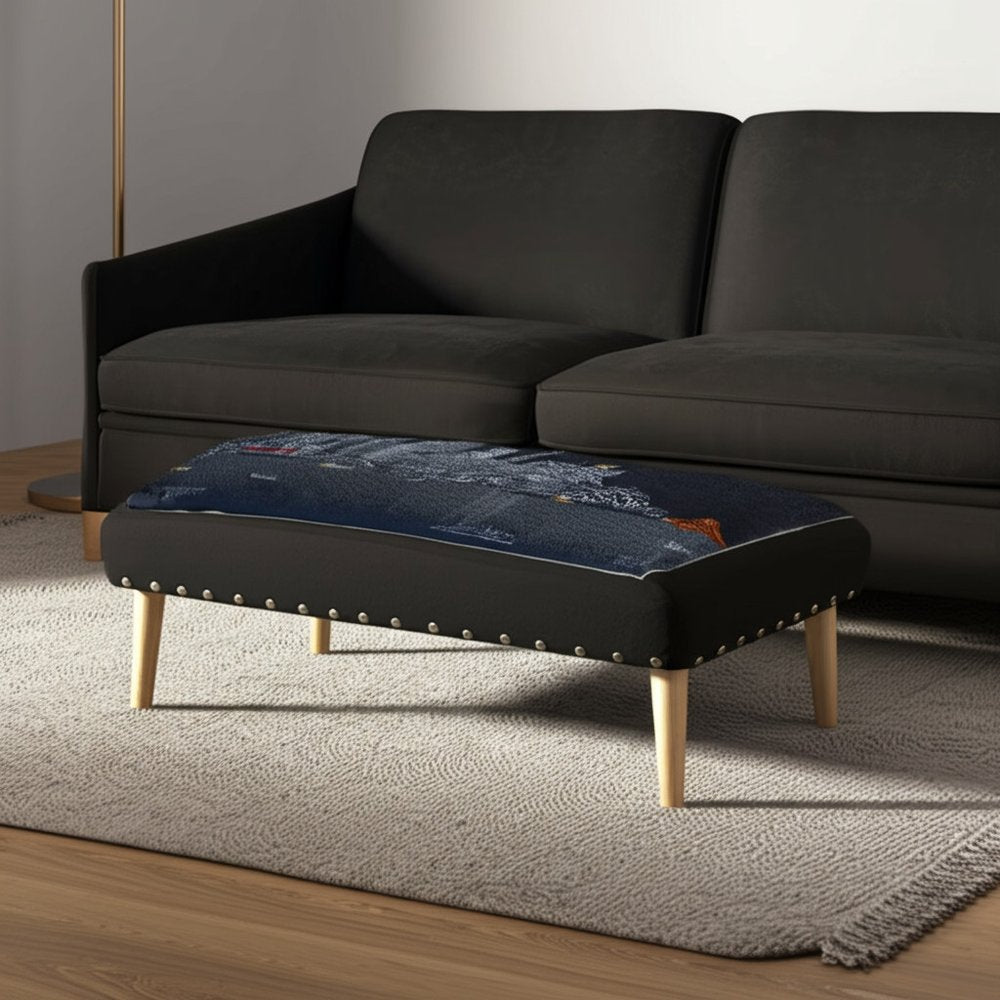 38" Gray Wool and Brown Ottoman