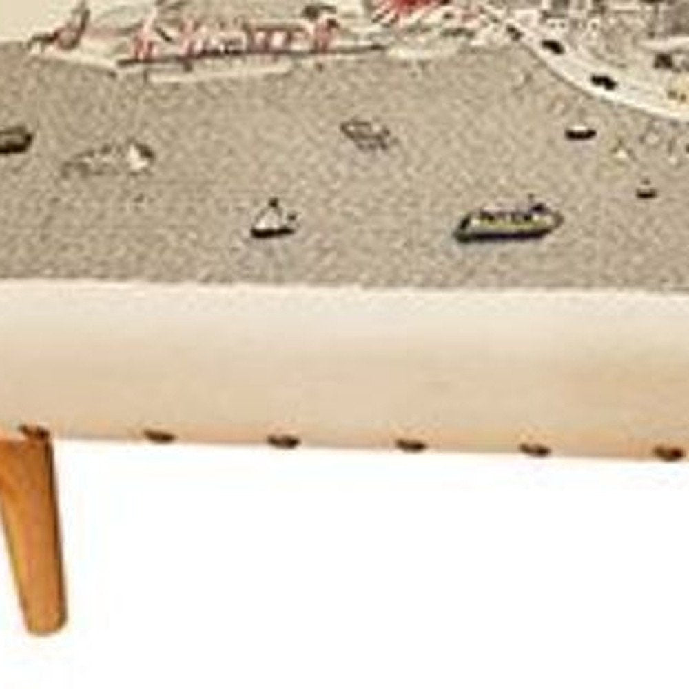 38" Cream Wool and Brown Ottoman
