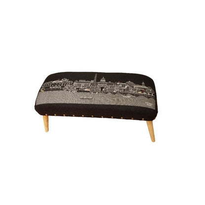 38" Gray Wool and Brown Ottoman