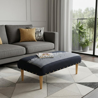 38" Gray Wool and Brown Ottoman