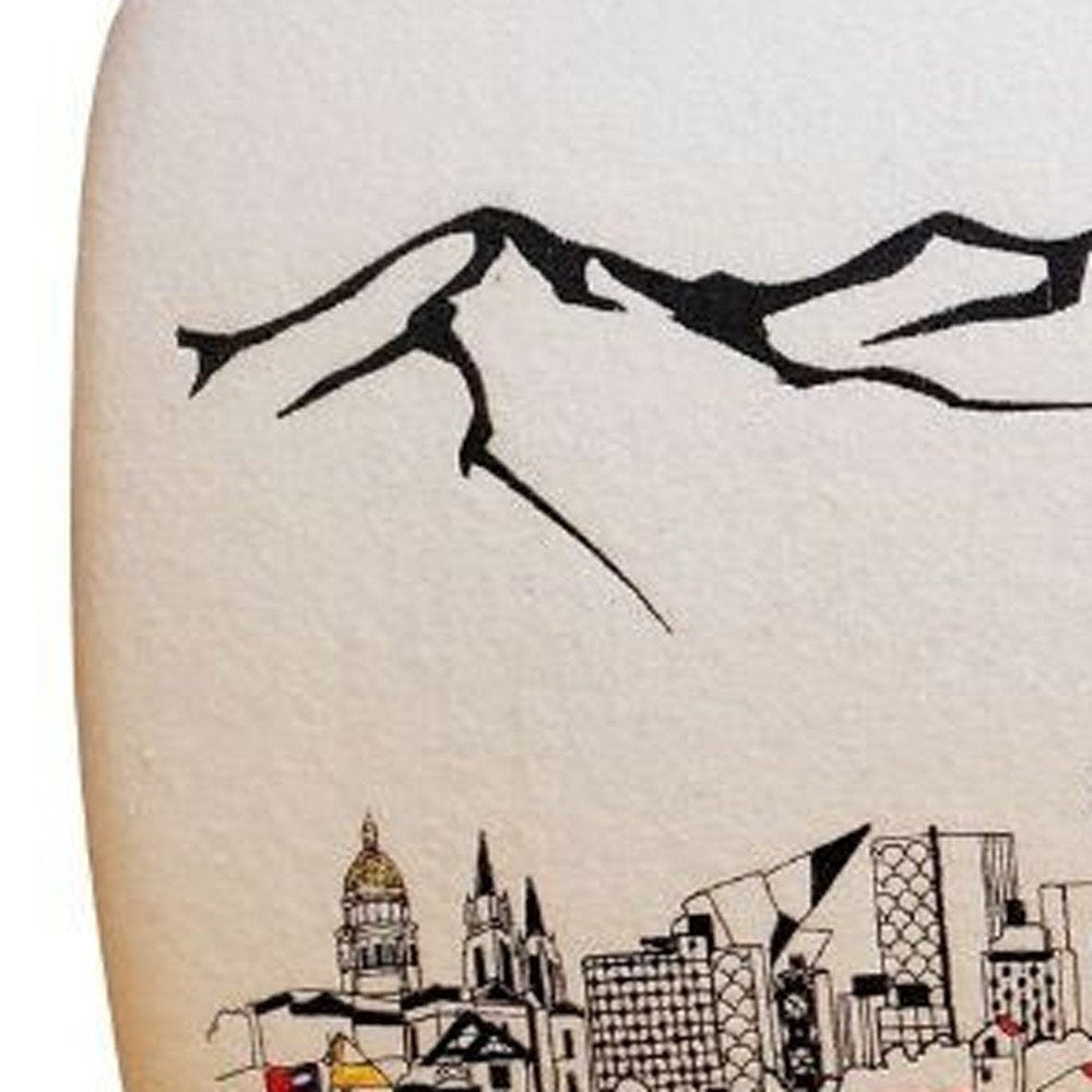 38" Cream Wool and Brown Ottoman