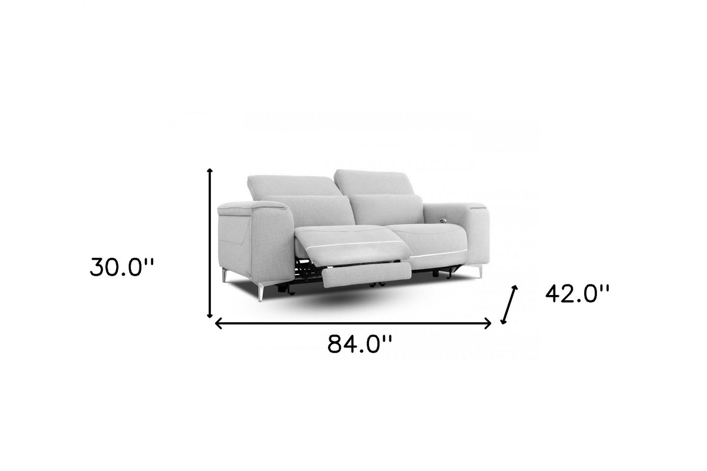 84" Gray And Silver Power Reclining Love Seat