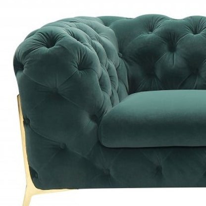 74" Emerald And Gold Velvet Loveseat