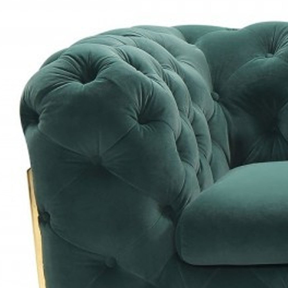 74" Emerald And Gold Velvet Loveseat