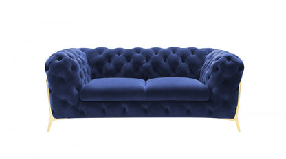 74" Blue And Gold Velvet Loveseat