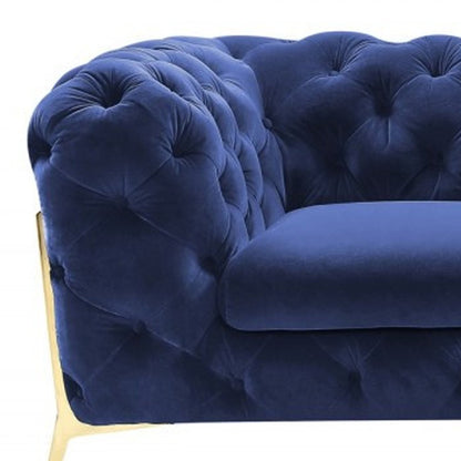 74" Blue And Gold Velvet Loveseat