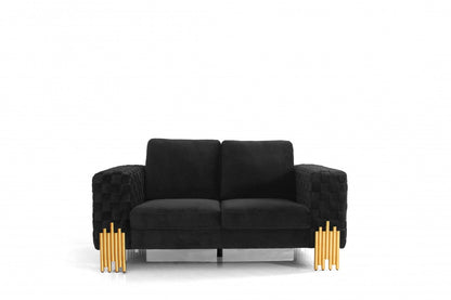 Stylish 69" Black Velvet And Gold Accent Loveseat