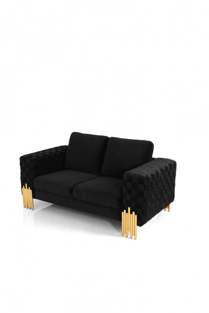 Stylish 69" Black Velvet And Gold Accent Loveseat