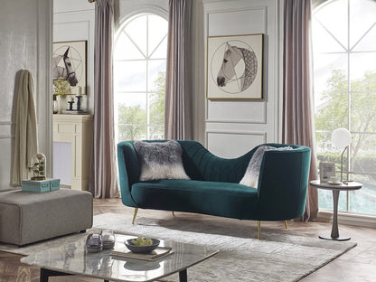 83" Green Velvet Curved Sofa With Gold Legs