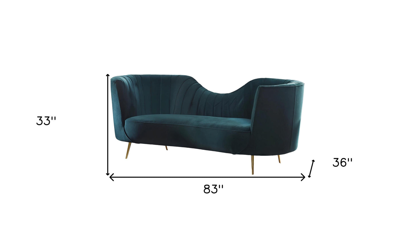 83" Green Velvet Curved Sofa With Silver Legs