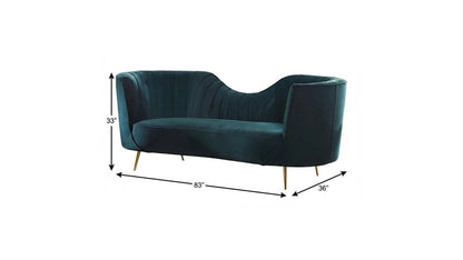 83" Green Velvet Curved Sofa With Gold Legs