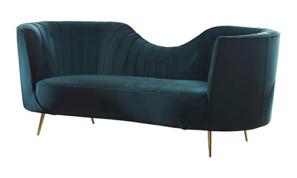 83" Green Velvet Curved Sofa With Gold Legs