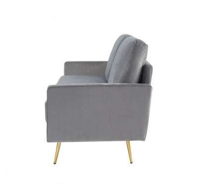 72" Gray Velvet Sofa With Brass Legs