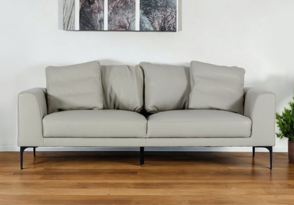 87" Gray Genuine Leather Sofa With Black Legs